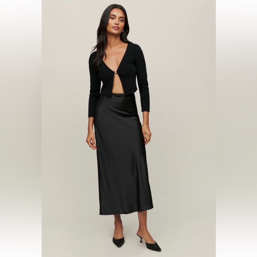 Reformation black silk skirt